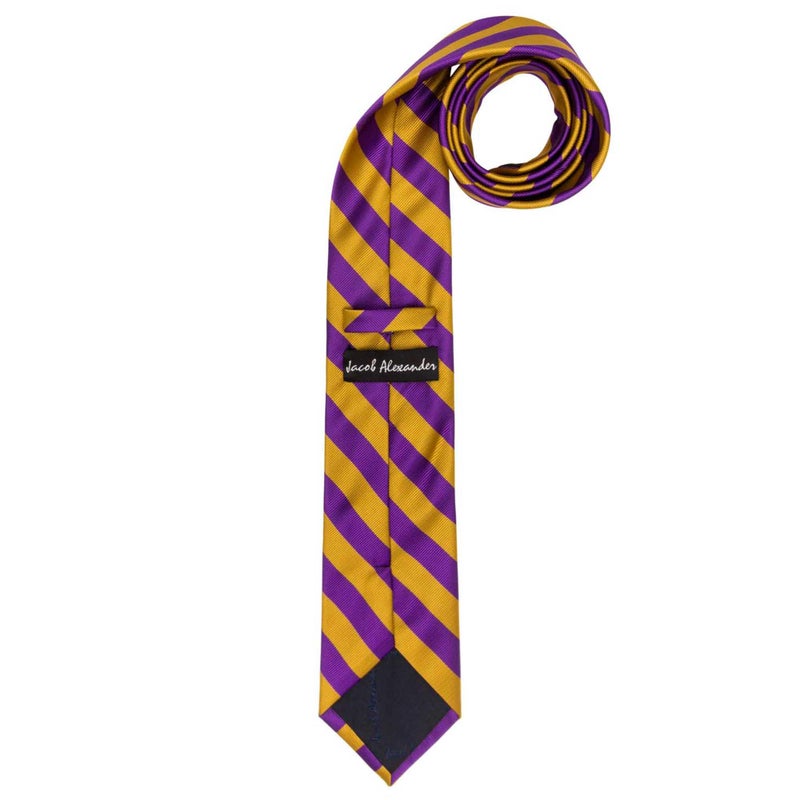 Jacob Alexander Stripe Woven Men's Reg College Bar Stripe Tie - Purple Gold - Image 2
